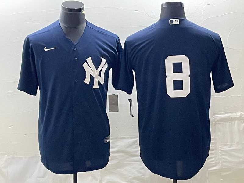 Men%27s New York Yankees #8 Yogi Berr Navy Blue Cool Base Stitched Baseball Jersey
